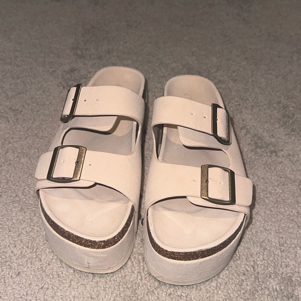 Women's Cream Sandals with Buckle Straps
